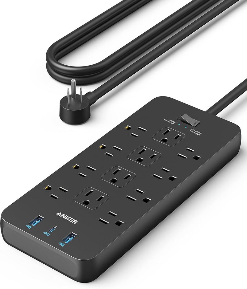 Anker Power Strip with 3 USB Ports, Surge Protector (2100J-10ft), 12 Outlets, 2 USB-A Ports and 1 USB-C Port, Works with iPhone 16/16 Plus/16 Pro/16 Pro Max, for Home, Office, TUV Listed - Image 1